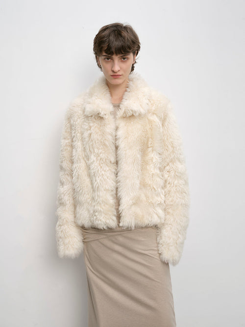 Fireladyfur Women's Soft & Warm Short Wool Sheepskin Coat“Blackmoon