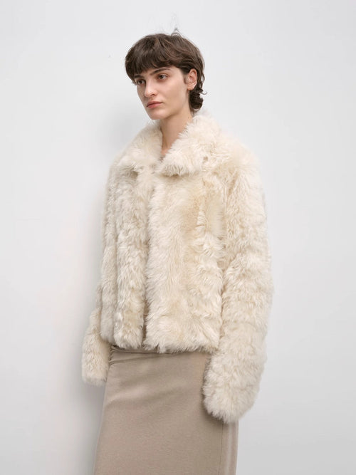 Fireladyfur Women's Soft & Warm Short Wool Sheepskin Coat“Blackmoon