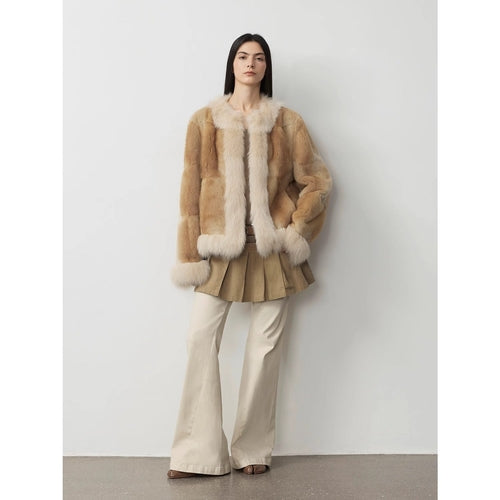 Fireladyfur Women's  Blue Mink & Fox Fur Patchwork Coat "Casual Gene"