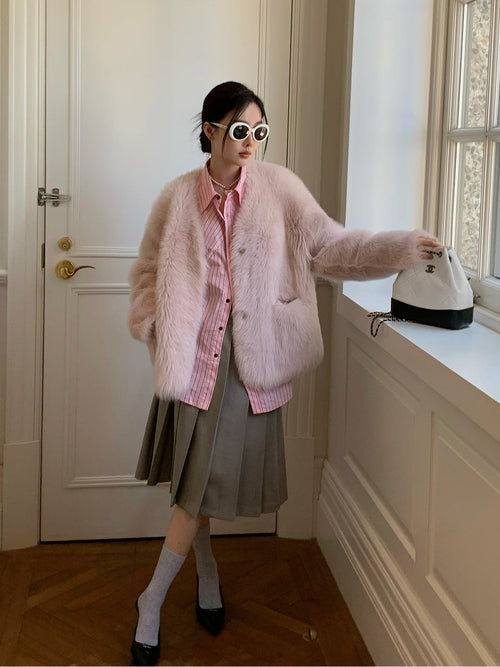 Fireladyfur Women's Pink Tuscan Sheepskin Coat“Babylon Phantom Nights”