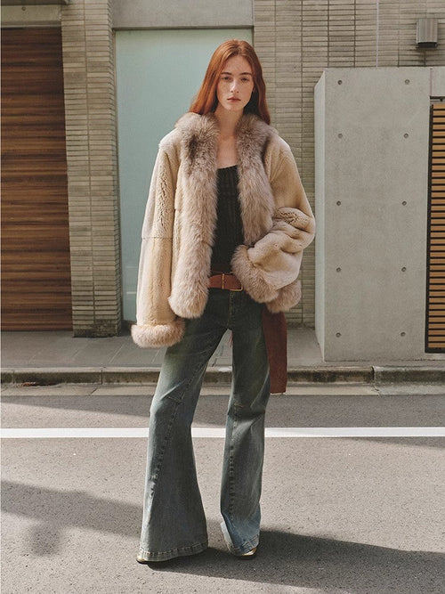 Paris pictorial Vintage two-tone fox fur collar soft otter fur jacket