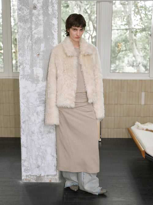 Fireladyfur Women's Soft & Warm Short Wool Sheepskin Coat“Blackmoon