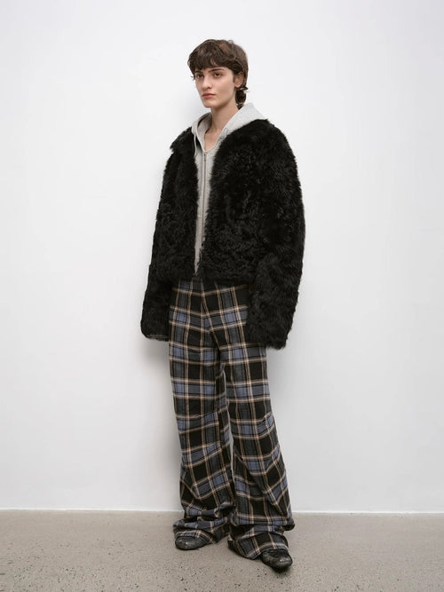 Fireladyfur Women's Soft & Warm Short Wool Sheepskin Coat“Blackmoon