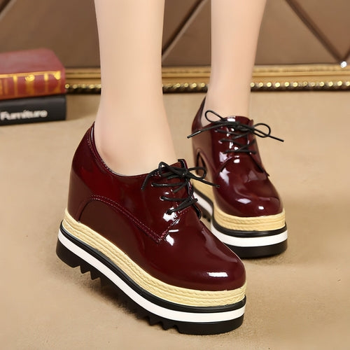 Student All-match Patent Leather Single Shoe Lace Up Casual Platform