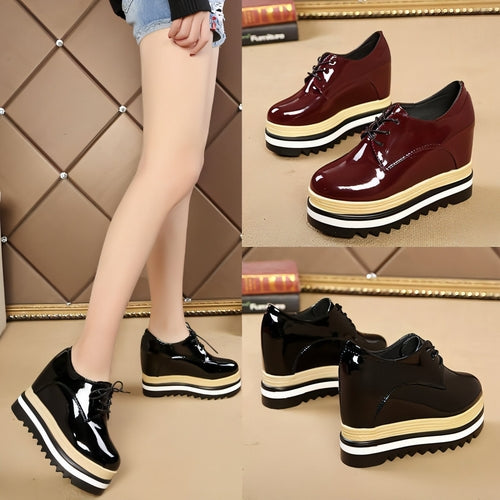 Student All-match Patent Leather Single Shoe Lace Up Casual Platform