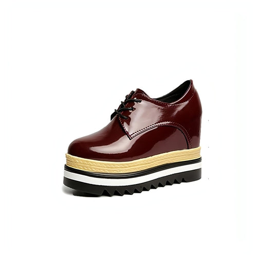 Student All-match Patent Leather Single Shoe Lace Up Casual Platform