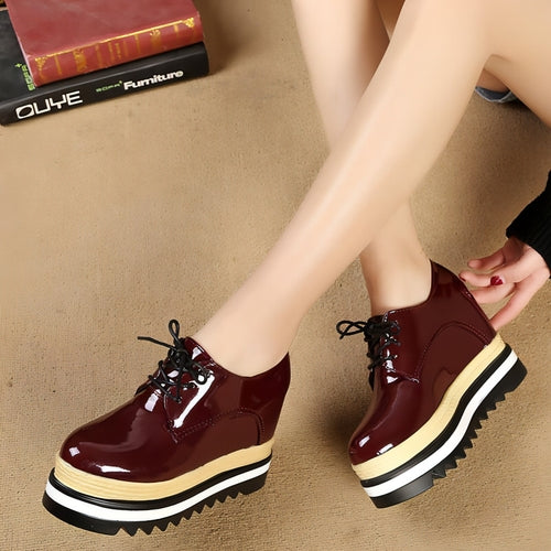 Student All-match Patent Leather Single Shoe Lace Up Casual Platform
