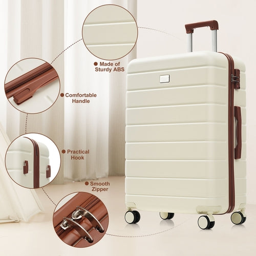 Ivory and Brown Hardside Luggage Set with Spinner Suitcases and