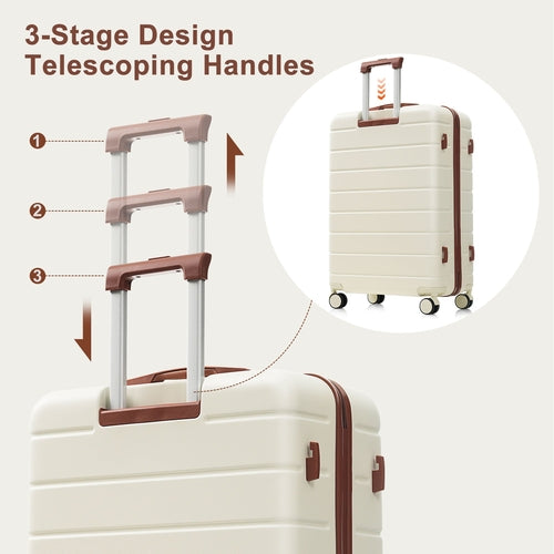 Ivory and Brown Hardside Luggage Set with Spinner Suitcases and