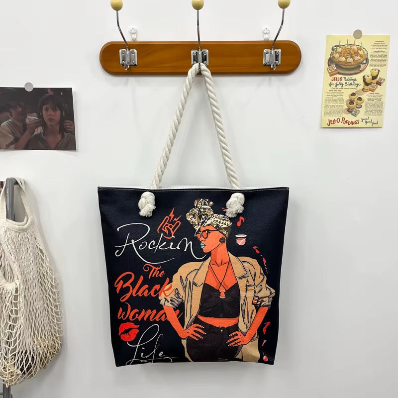 Rockin’ Black Woman Statement Rope Handle Tote