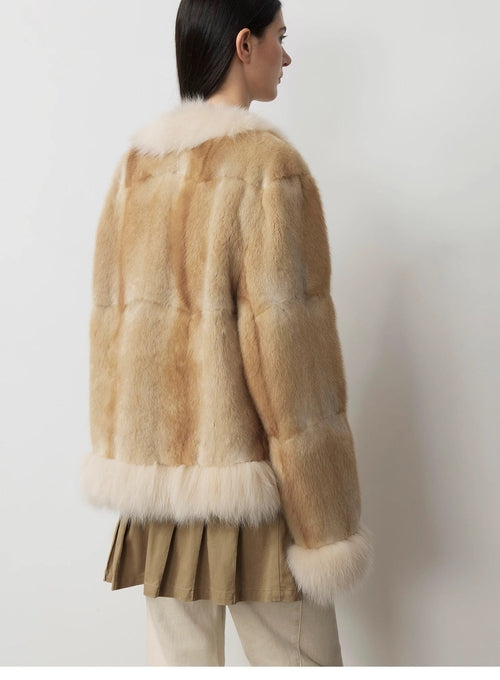 Fireladyfur Women's  Blue Mink & Fox Fur Patchwork Coat "Casual Gene"