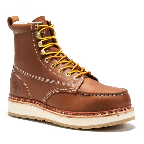 ROCKROOSTER Norwood Men's 6 inch Brown steel toe wedge work boots with