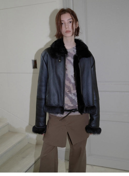 Fireladyfur Women's Shearling Coat - Motorcycle Style Toscana Wool