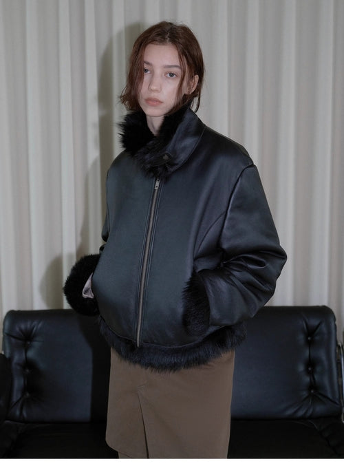 Fireladyfur Women's Shearling Coat - Motorcycle Style Toscana Wool