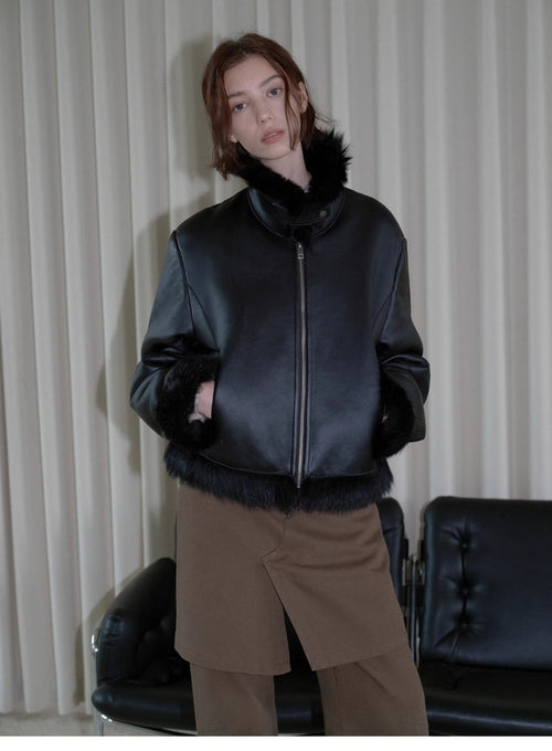 Fireladyfur Women's Shearling Coat - Motorcycle Style Toscana Wool