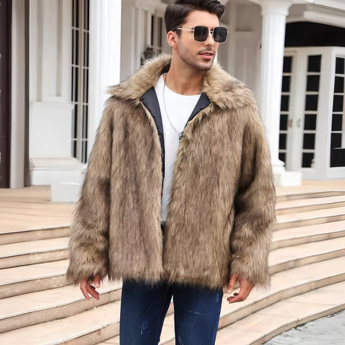 Men's Lapel Short Faux Fur Jacket – Luxurious Warmth & Style