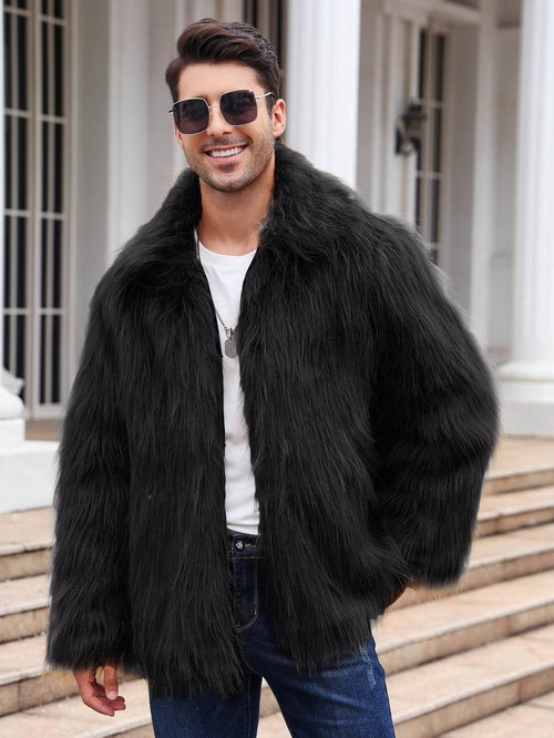 Men's Lapel Short Faux Fur Jacket – Luxurious Warmth & Style