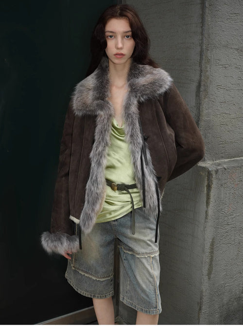Fireladyfur Women's Shearling Coat - Imported Merino Wool Patchwork