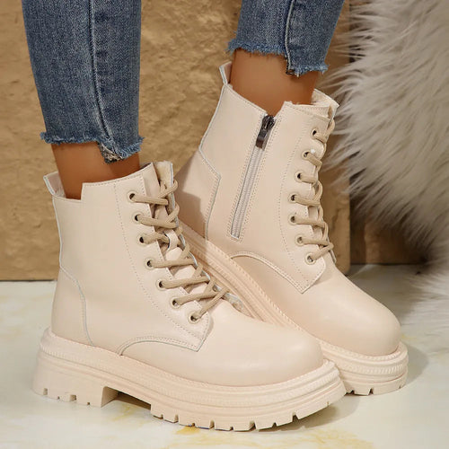 Stylish Lace Up Platform Boots : Side Zip