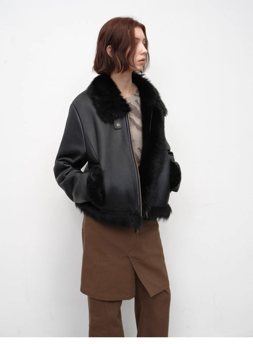 Fireladyfur Women's Shearling Coat - Motorcycle Style Toscana Wool
