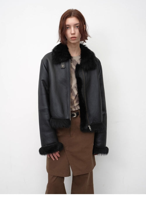 Fireladyfur Women's Shearling Coat - Motorcycle Style Toscana Wool