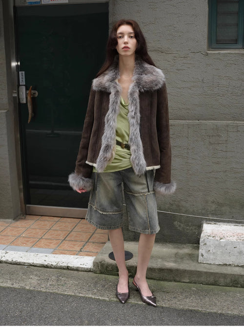 Fireladyfur Women's Shearling Coat - Imported Merino Wool Patchwork