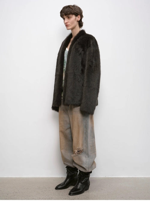 "Winter Love Island" Toscana fur one-piece shearing coat women's long