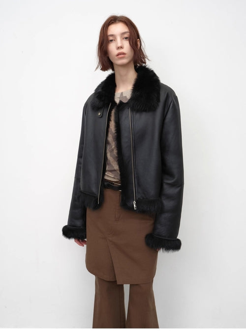 Fireladyfur Women's Shearling Coat - Motorcycle Style Toscana Wool