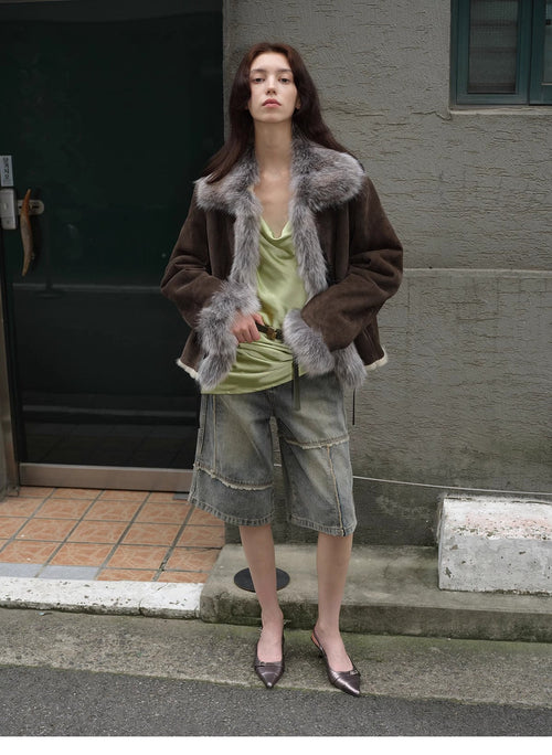 Fireladyfur Women's Shearling Coat - Imported Merino Wool Patchwork