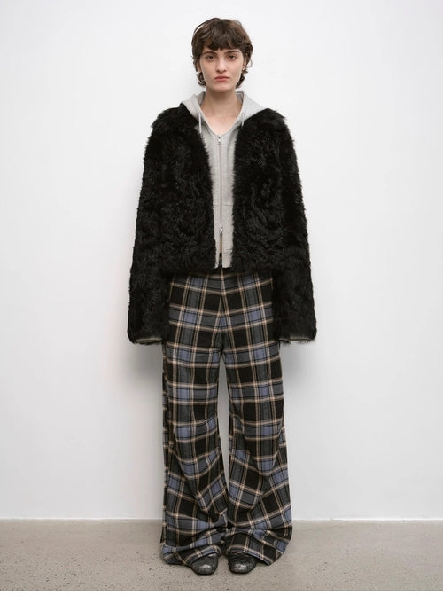Fireladyfur Women's Soft & Warm Short Wool Sheepskin Coat“Blackmoon