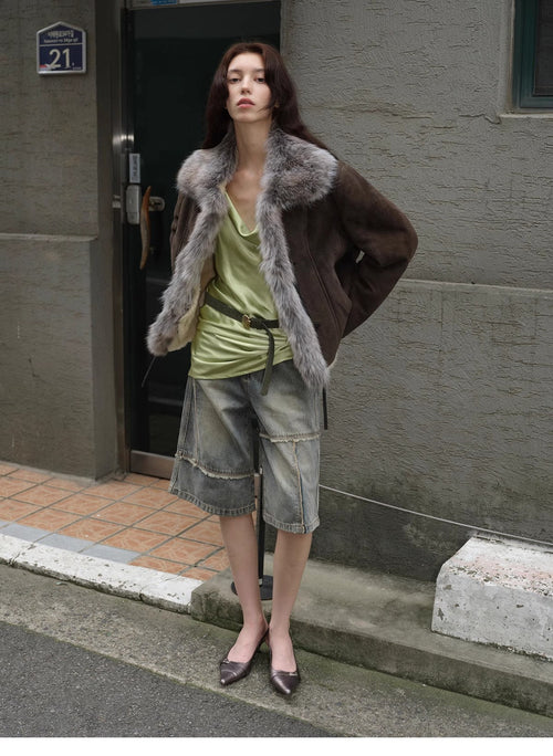 Fireladyfur Women's Shearling Coat - Imported Merino Wool Patchwork