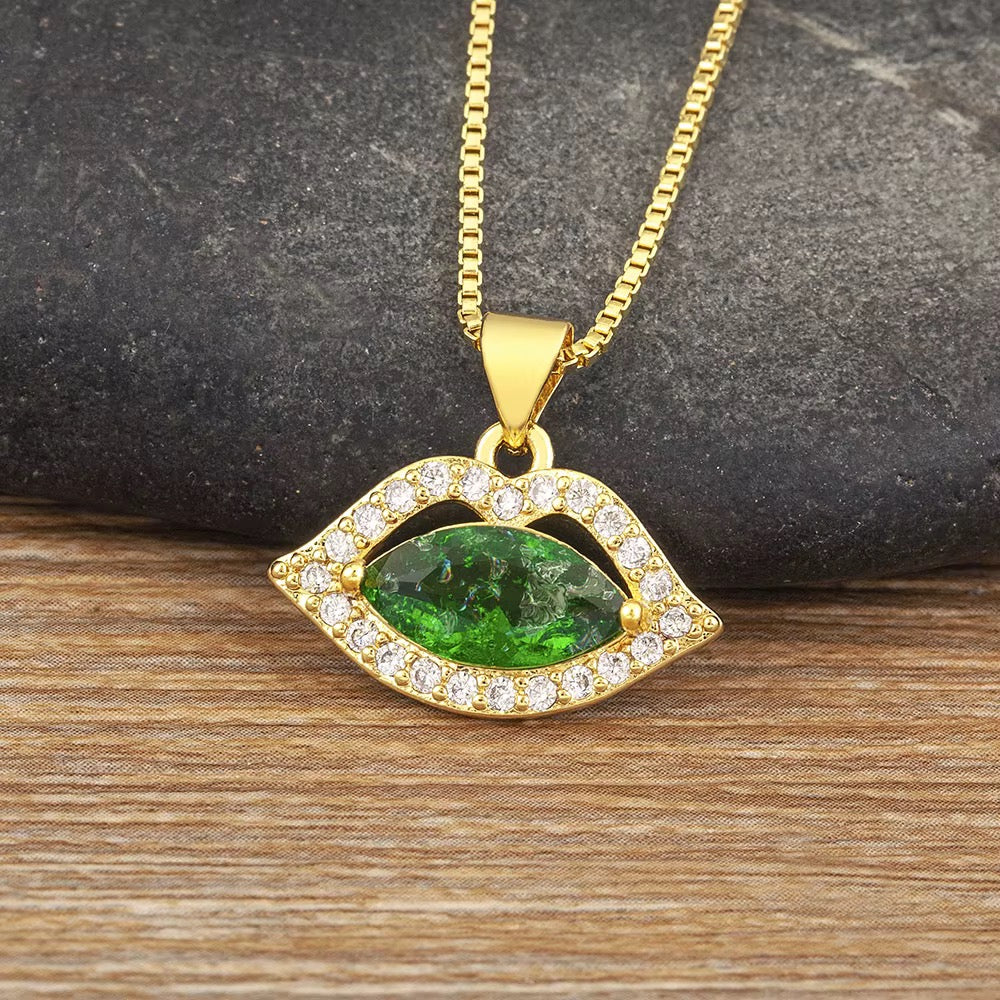 Green Kiss Me Luxe Crystal Lips Necklace
