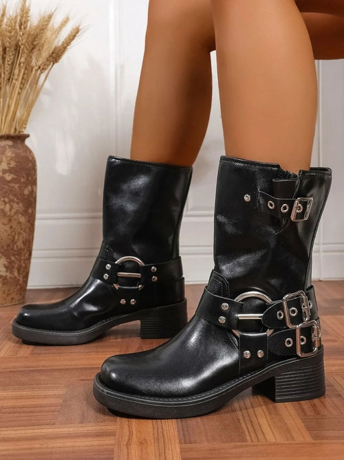 Round Toe Block : Heels Boots