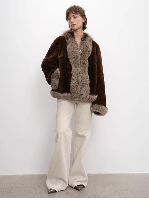 Paris pictorial Vintage two-tone fox fur collar soft otter fur jacket