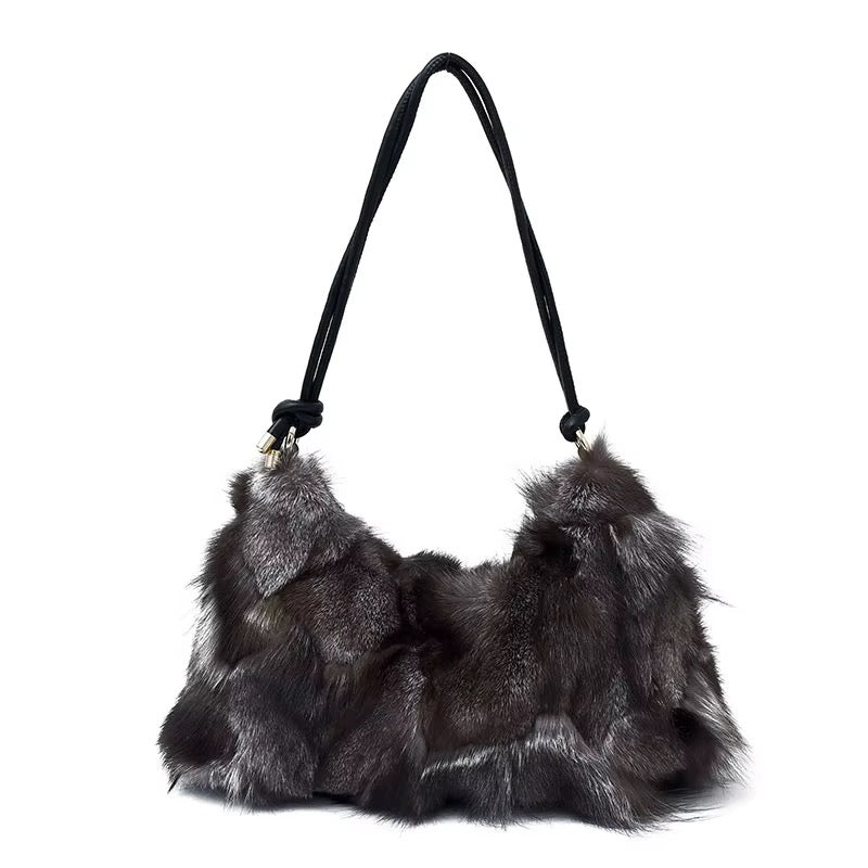 Smoky Noir Luxe Faux Fur Shoulder Bag