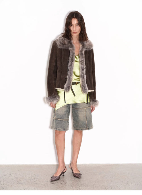 Fireladyfur Women's Shearling Coat - Imported Merino Wool Patchwork