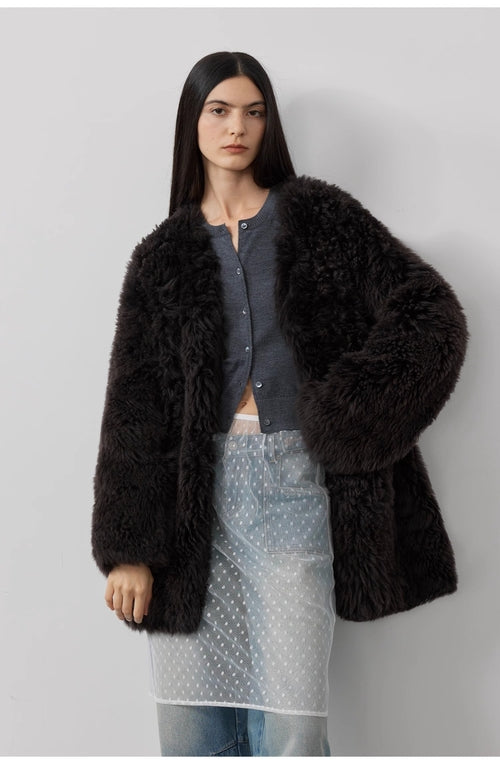 Fireladyfur Women's Tuscan Sheepskin Winter Coat“Peach Oolong”