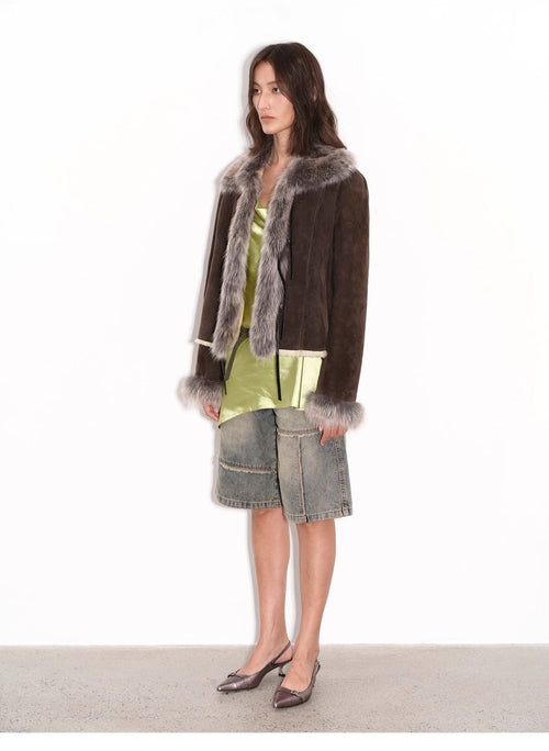 Fireladyfur Women's Shearling Coat - Imported Merino Wool Patchwork