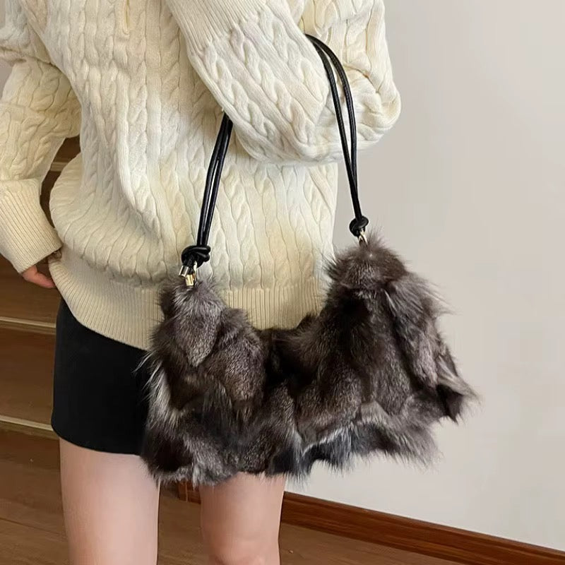 Smoky Noir Luxe Faux Fur Shoulder Bag