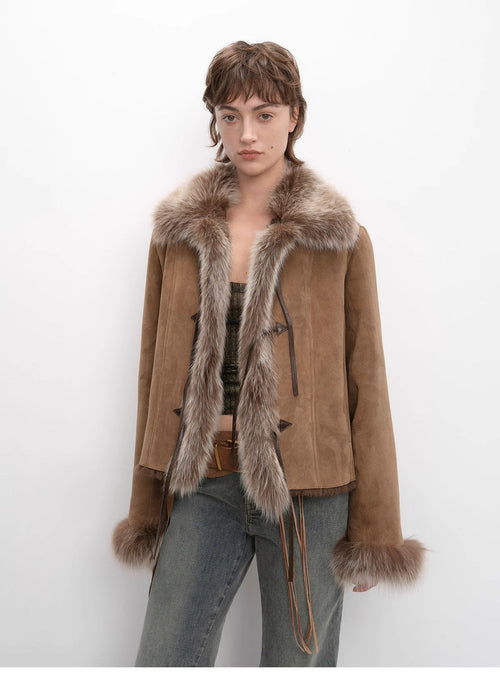 Fireladyfur Women's Shearling Coat - Imported Merino Wool Patchwork