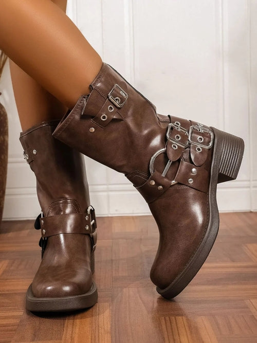 Round Toe Block : Heels Boots