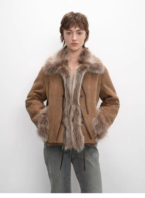 Fireladyfur Women's Shearling Coat - Imported Merino Wool Patchwork