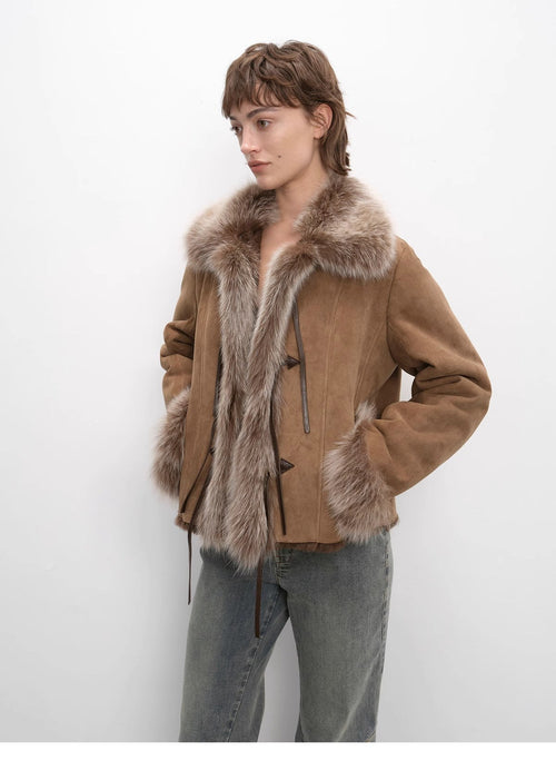 Fireladyfur Women's Shearling Coat - Imported Merino Wool Patchwork