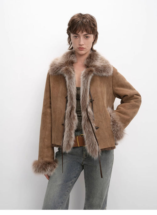 Fireladyfur Women's Shearling Coat - Imported Merino Wool Patchwork