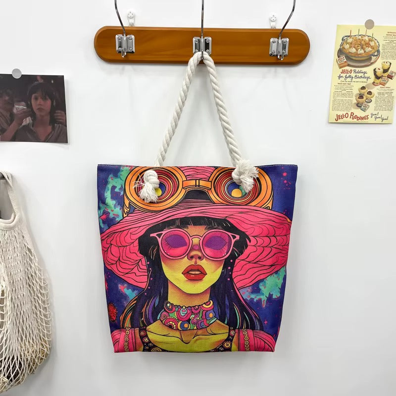 Pretty in Pink Retro Glam Rope Handle Tote
