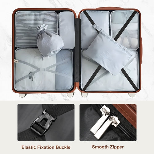 Ivory and Brown Hardside Luggage Set with Spinner Suitcases and