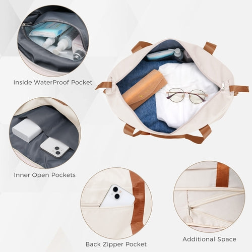 Ivory and Brown Hardside Luggage Set with Spinner Suitcases and