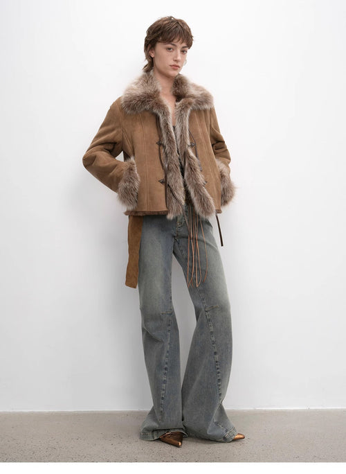 Fireladyfur Women's Shearling Coat - Imported Merino Wool Patchwork