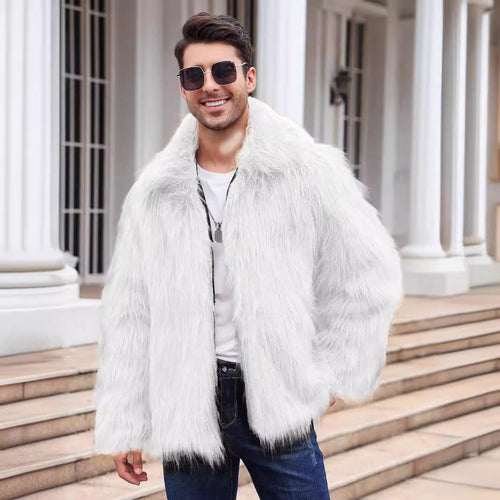 Men's Lapel Short Faux Fur Jacket – Luxurious Warmth & Style