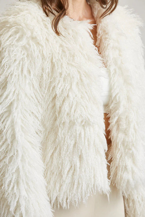 Women Shaggy Faux Fur Jacket | Open Front Long Sleeve Winter Coat with